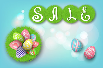 Easter eggs. Holiday background. Vector illustration. Template for Easter sale poster, flyer, banner or greeting card.