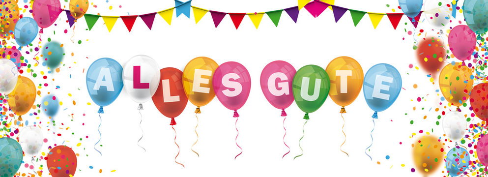 Alles Gute Banner mit Luftballons und Kofetti
