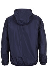 Warm navy blue windbreaker jacket with hood - obrazy, fototapety, plakaty