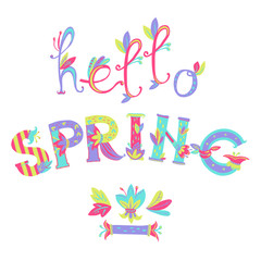 Hand lettering composition. Floral alphabet. Hello spring.