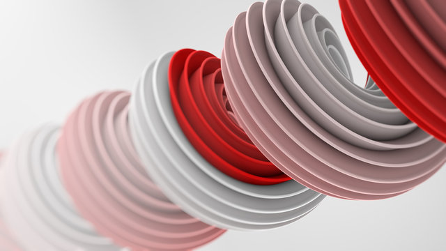 Red White Twisted Spiral Shape 3D Render With DOF