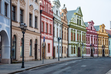 Fototapeta na wymiar Colorful tenements in Hradec Kralove (Hradec Králové),