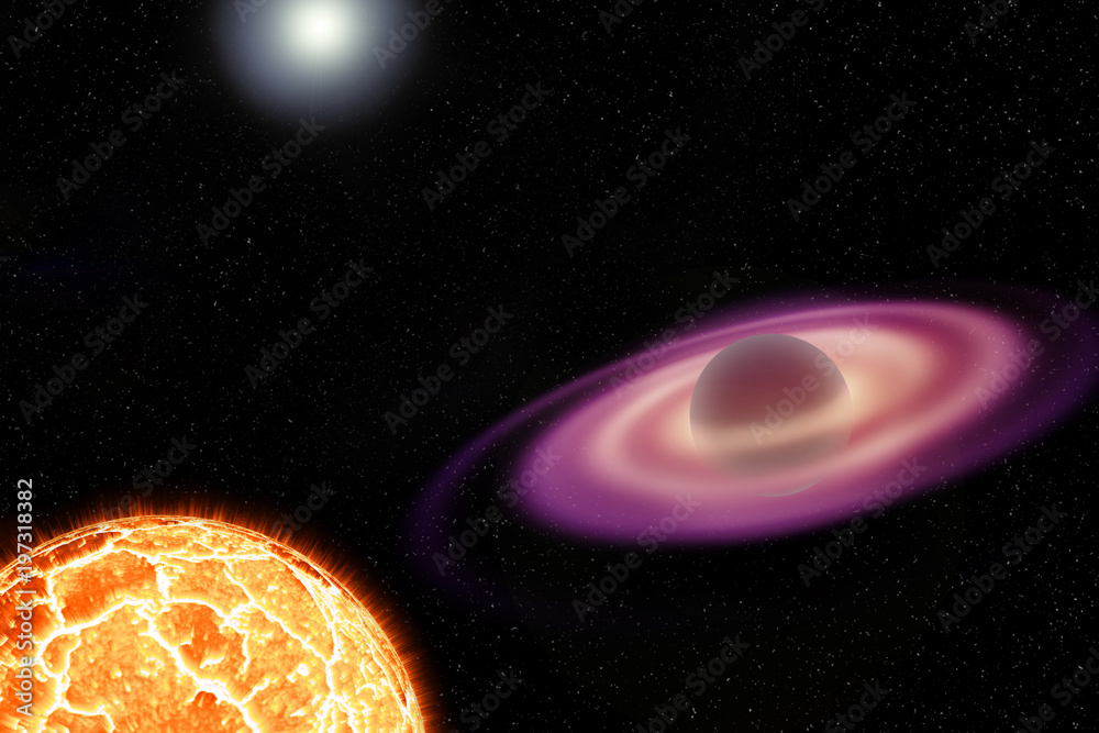 Wall mural an artistic illustration of a neutron star with an impressive accretion disk and a nearby exploding 