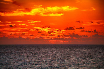 Beautiful panorama of a bright sunset in the ocean