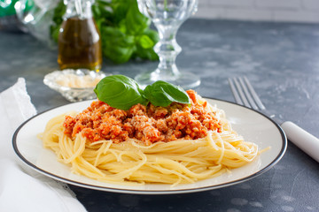Spaghetti with Bolognese sauce, horizontal