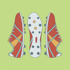 Football / Soccer Boots With Contour On Green Background.
