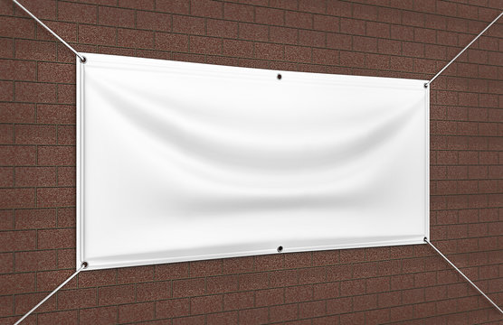Blank White Indoor outdoor Fabric & Scrim Vinyl Banner for print design presentaion. 3d render illustration.