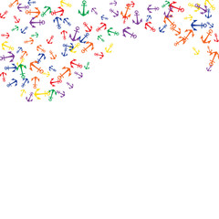 Pretty summer background with anchors. Anchor In Cartoon Free Style. Pattern Art Illustration Vector