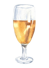 Hand drawn watercolor glass of alcohol drink, hand drawn beverage illustration, isolated on white background.