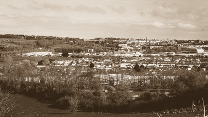 View over Bristol England, view from south towards north, sepia tone