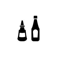 Ketchup and Mustard Sauce Bottle. Flat Vector Icon. Simple black symbol on white background