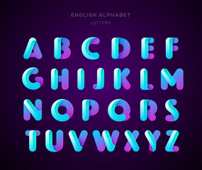 Vector abstract English alphabet. Material design, origami paper, funny, modern, glossy style. Letters collection