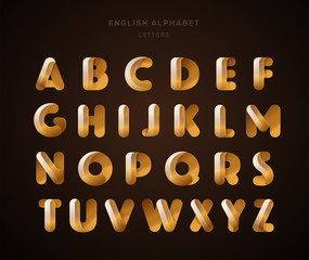 Vector abstract bronze English alphabet. Material design, metallic, luxury, modern, rich glossy style. Letters collection