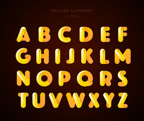 Vector abstract sunshine yellow English alphabet. Material design, origami paper, funny, modern, glossy style. Letters collection
