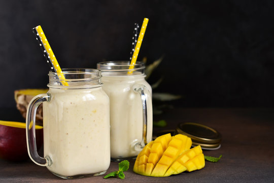 Detox drink. Summer drink - yogurt smoothies, pineapple and mango.