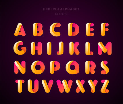 Vector abstract English alphabet. Material design, origami paper, funny, modern, glossy style. Letters collection