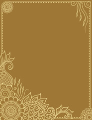Stylized with henna tattoos color decorative pattern for decorating covers for book, notebook, casket, magazine, postcard and folder. Flower pattern in mehndi style. Frame in the eastern tradition.