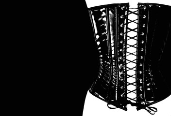 silhouette of a woman's back in a leather corset. BDSM concept