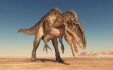 Dinosaurier Acrocanthosaurus in der Wüste