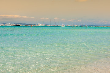 Formentera balearic island view from sea of the west coast