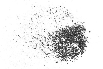 Black coal pile isolated on white background, top view