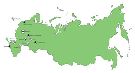 Fototapeta na wymiar Russland '18 - Austragungsorte (Grün)