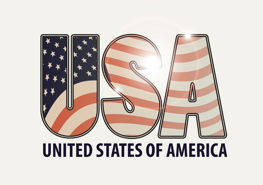 Vector banner with letters USA with the image of American flag and the words United States of America on light background