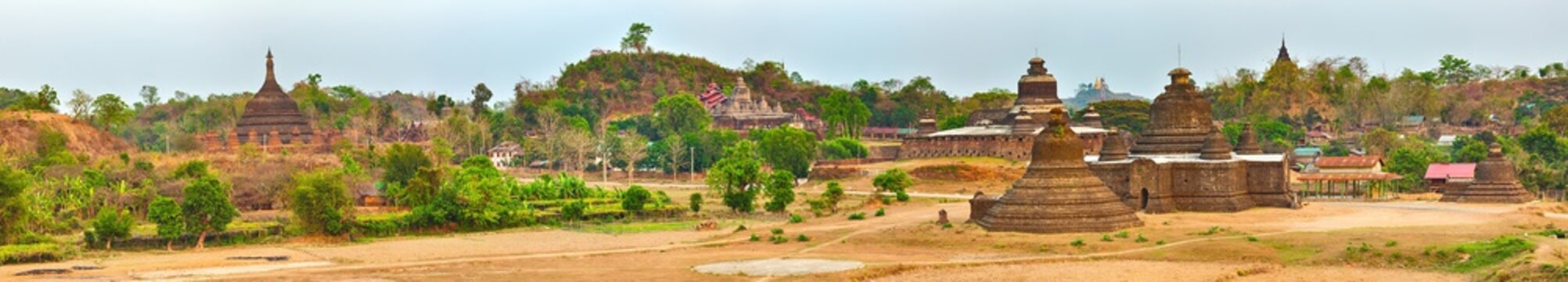 Temples in Mrauk U. Myanmar. High resolution panorama