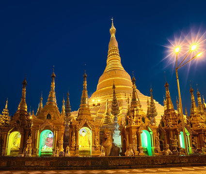 Shwedagon pagoda in Yangon. Night view