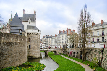 Fototapeta na wymiar View on the external walls of Breton Castle in Nantes, France