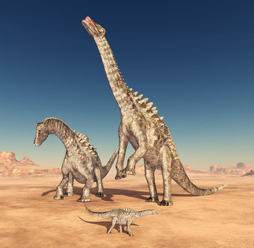 Dinosaurier Ampelosaurus in der Wüste