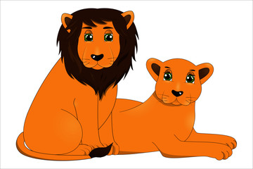 Couple of cute cartoon lions