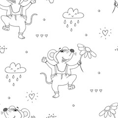 Cute hand drawn doodle mouse seamless pattern