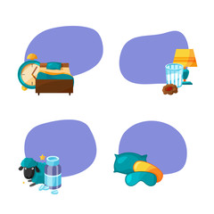Vector set of stickers with cartoon sleep elements