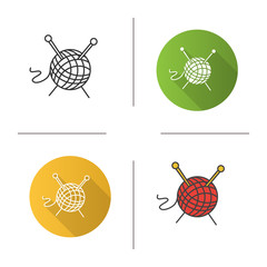 Wool clew with knitting needles icon