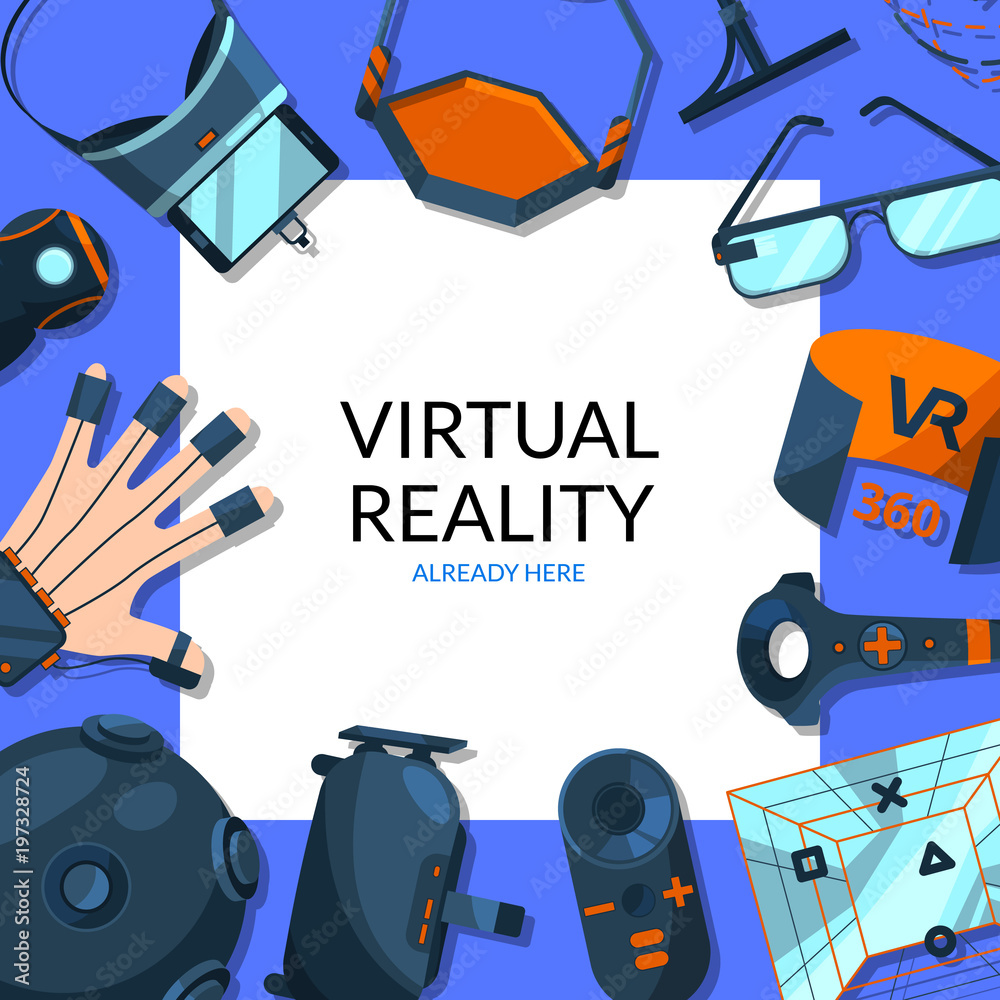 Poster Vector background with flat style virtual reality elements