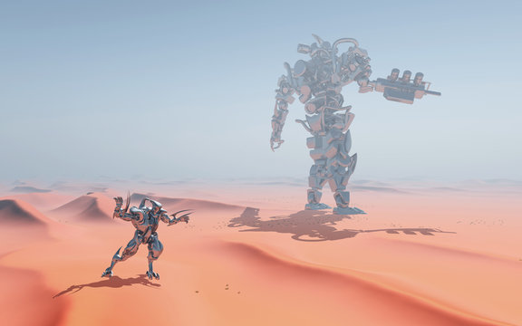 Riesige Roboter in einer Sandwüste