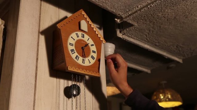 Cuckoo clock, old cuckoo clock on the wall, retro clock