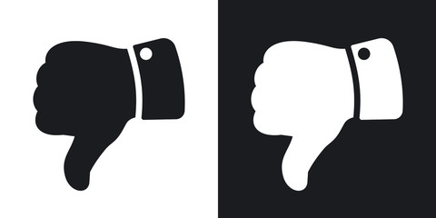 Vector hand with thumb down icon. Two-tone version on black and white background
