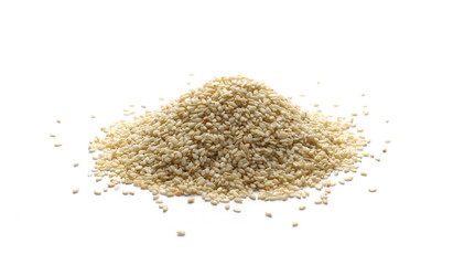 White sesame seeds pile isolated on white background
