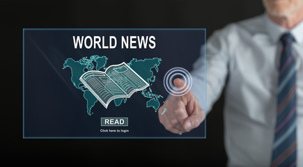 Man touching a world news concept