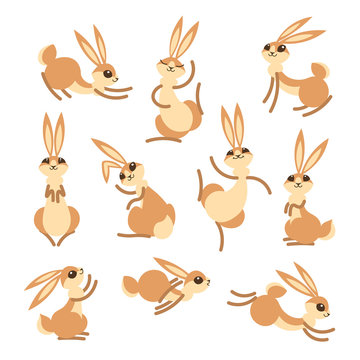 Cartoon cute rabbit or hare. Little funny rabbits. Vector illustration grouped and layered for easy editing