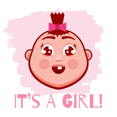 It's a girl greeting card. Baby shower. Vector illustration