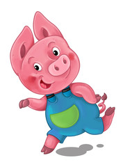 cartoon scene with pig running and looking around - illustration for children