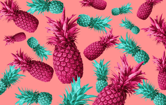Fruit background with pineapple, watermelon