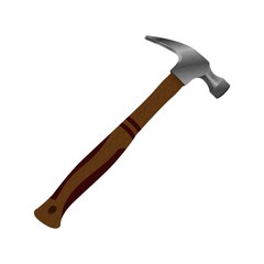 Hammer icon. A realistic metal hammer with a wooden handle for carpentry. Flat isolated vector illustration on a white background.