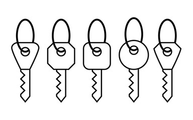 Key icon set, outlined isolated on white background, vector illustration.
