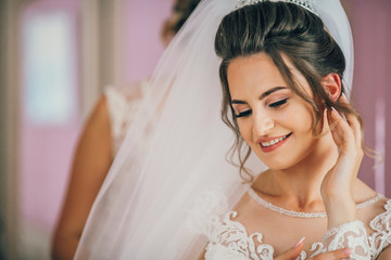 Portrait of the bride. Morning of the bride. Wedding day.