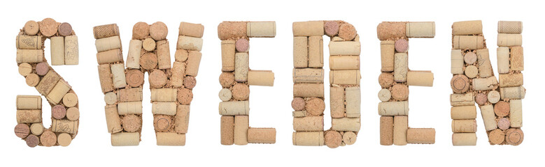 Word Sweden made of wine corks Isolated on white background