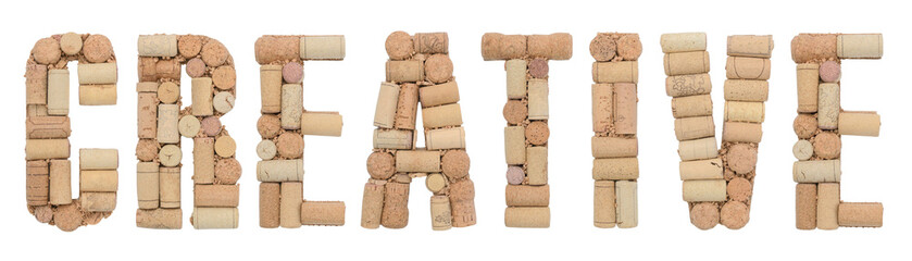 Word Creative made of wine corks Isolated on white background